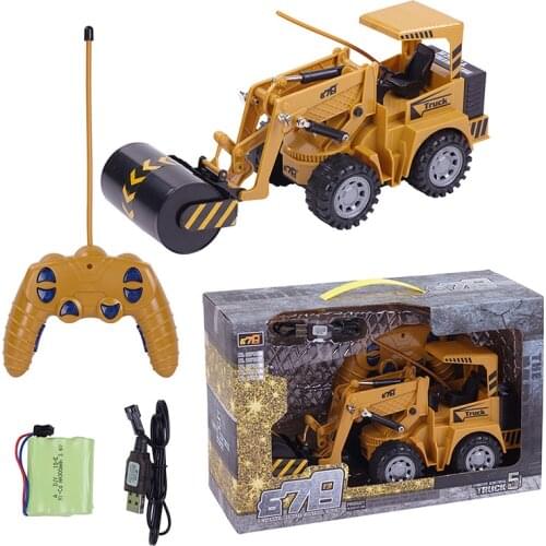 1:24 Five Channels Remote Control Road Roller Engineering Model Childrens Birthday Christmas Gift Kids Electric RC Truck Toys