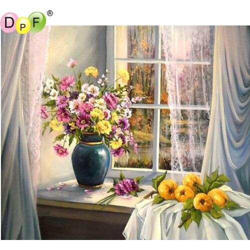 DPF DIY Window vases 5D square diamond painting cross stitch home decor diamond embroidery crafts wall painting diamond mosaic