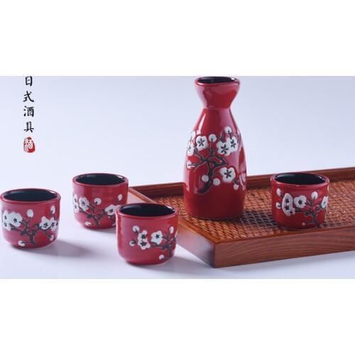 China Jingdezhen ceramic wine set Chinese style Japanese sake liquor hip flask wine home warm winepot 1 pot 4 cups barware