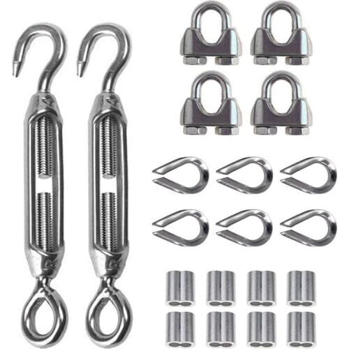 GTBL 20Pcs Heavy Duty Wire Rope Tension Kits Turnbuckle 1/8 Inch Wire Rope Cable Clip/Clamp Thimble Wire Rope Aluminum Sleeve