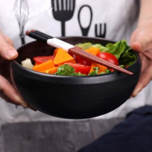 FANCITY Creative Chinese style pure black ceramic tableware French sea bowl household personality soup bowl noodle bowl salad bo