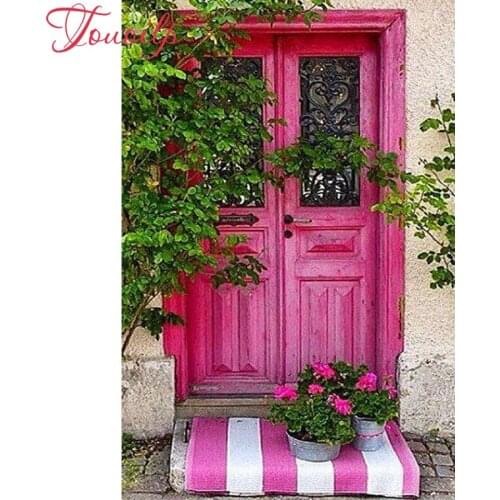 DIY square Diamond Painting Scenery 5D Cross Stitch Pink Door Mosaic Paintings Wall Sticker Wedding Decoration Christmas Gift