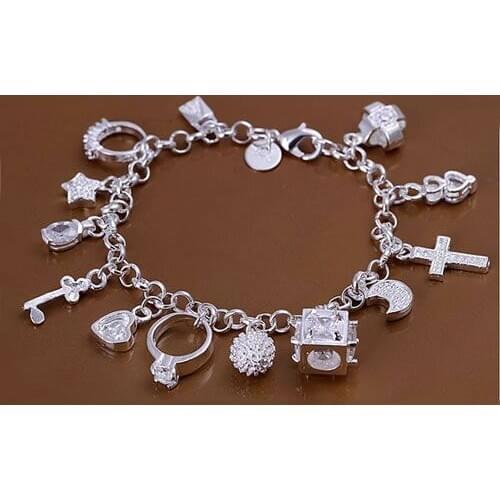 H144 Hot Sale Fine Silver Plated Jewelry,Wholesale Factory Price 925 Charms Free Shipping Fashion 13 Pendants Bracelet /afqaiwx