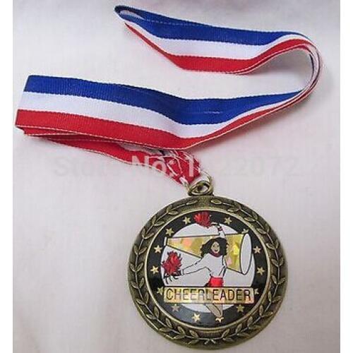 HOT SALES METAL CHEERLEADER MEDAL WITH RIBBON cheap custom sport medal ribbons FH810005