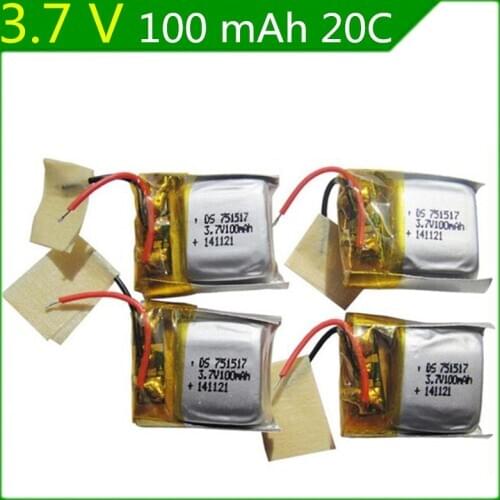 2Pcs 3.7V 100mAh 751517 lithium polymer battery For Syma W25 CX-10 CX-12 JJ810 Remote Quadrocopter Lipo bettery 3.7V Lipo 3.7v