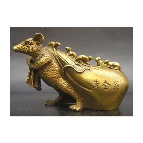 Antique bronze Pure Copper Brass factory Copper small zodiac rat gold bags copper mouse decoration lucky fortune