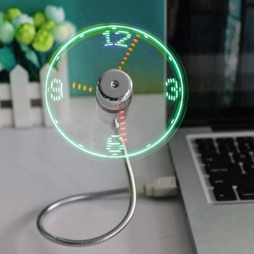 USB Clock Fan Mini LED Fan Foldable Gooseneck 360° Rotation Quiet Fan For PC Laptop Notebook Desktops Home And Office