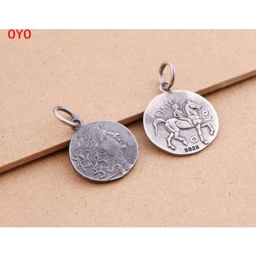 Ancient Greek goddess coin 925 silver handmade double-sided embossed male and female silver coin pendant