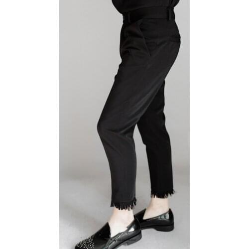 Mens trousers, casual pants, slim fitting, foot mouth, rough hem, Capris, fashionable new urban black series