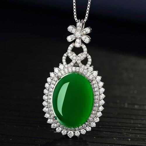 Natural Green Hetian Jade Pendant 925 Silver Necklace Chinese Jadeite Amulet Fashion Charm Jewelry Gifts for Women Her