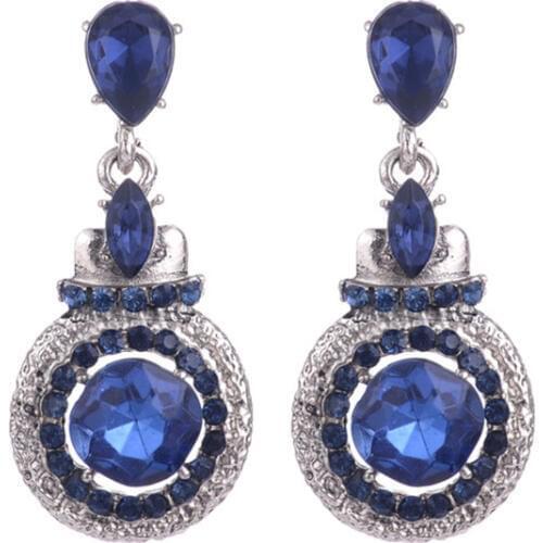 2019 New Luxury Vintage Silver Color 1 Pair Elegant Big Blue StoneCrystal Earrings For Women Wedding Fine Jewelry Gifts