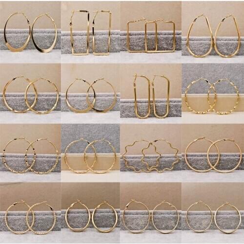 New Trendy Earrings for Womens earring Gold Plated Round Gold Earring Circles hoop Earrings Wedding Jewelry Gift Accessories