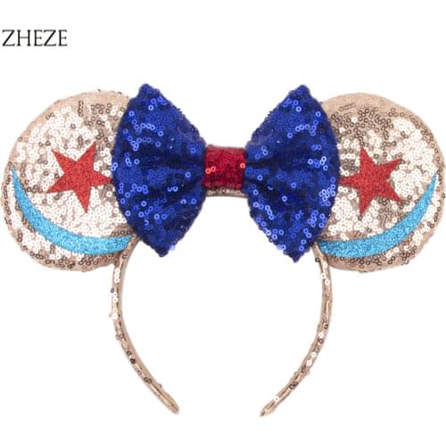 2021 New Big 4" Mouse Ears Floret Headband Sequins Double Layer Bow Head Hoop Girls Children DIY Festival Hair Accessories