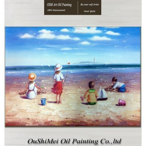 Handmade Landscape Paintings Decor For Child Room Canvas Painting Hang Paintings Beach Seascape Playing Childern Oil Painting