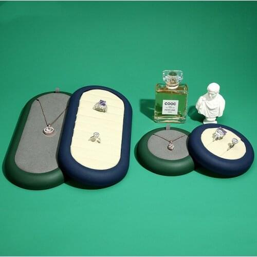 PU Lether Ring Holder Tray Necklace Display Stand Velvet Jewelry Show Case Women Desk Organizer Storage Shelf