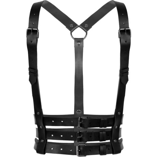 Harness Womens PU Leather Adjustable Body Chest Harness Straps Waist Belt for Party Dance Festival Halloween Carnival Wear