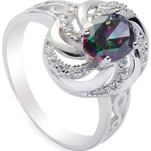 Eulonvan Luxury 925 sterling silver Wedding rings Jewelry & Accessories for women Rainbow Cubic Zirconia S-3733 size 6 7 8 9