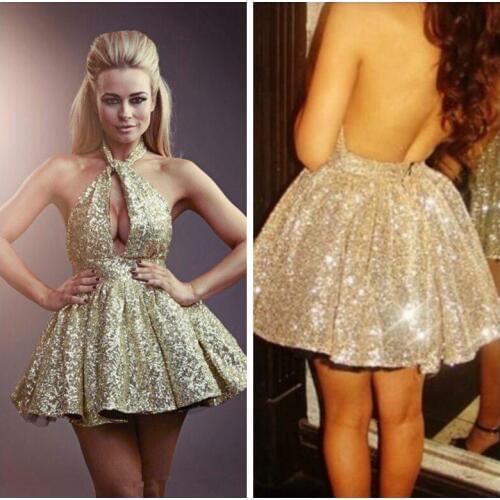 Sexy Bling Bling Sequins Gold Prom Dresses Cocktail Party Gowns Pleated Custom Made 2019 Special Occasion Party Gowns Sexy