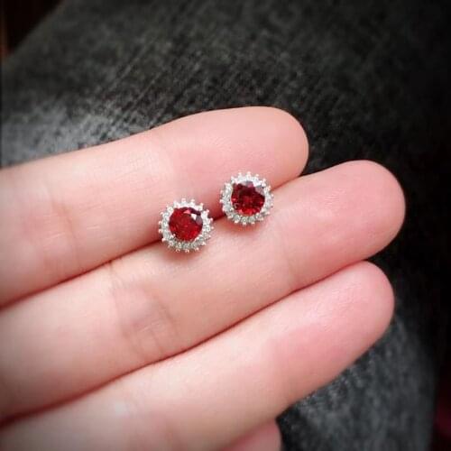 Natural red garnet gem earrings 925 silver Natural gemstone earring girl party gift jewelry