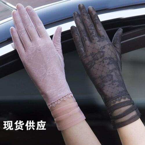 Sunscreen gloves thin ladys outdoor bike driving touch gloves lace flowers sexy gloves for women satin gloves velvet gloves
