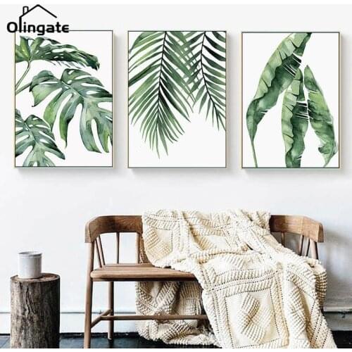 Modern Green Plant Picture Nordic Palm Leaf Posters and Prints Wall Art One Piece Canvas Painting for Living Room Home Decor