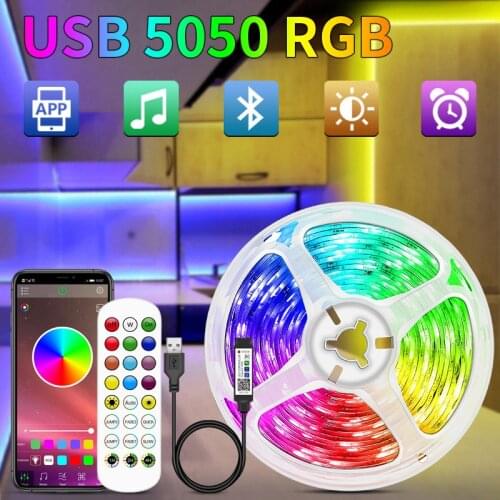 USB Bluetooth LED Strip SMD 5050 RGB Waterproof 5V LED Light Strip Decorative Lighting Holiday Party Bedroom TV Backlit 30M Tape