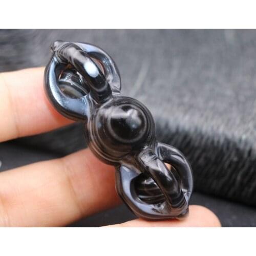 Tibetan Onyx Double Wand Faqi Vajra Dorje With 2 Live Ball Amulet Pendant FRAJK LKbrother Talisman Treasure