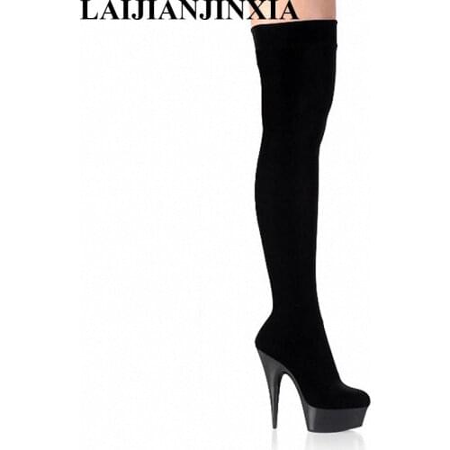 LAIJIANJINXIA 15cm High-Heeled Shoes Over-The-Knee Womens Boots Back 6 Inch Heels High Boots 5cm Platform Sexy Thin Heels Boots