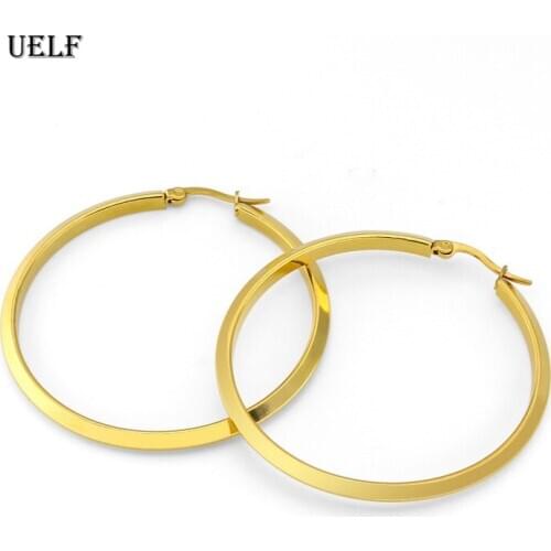 Uelf Big Circle Hoop Earrings Fashion Women Big Smooth Round Earrings Metal Party Night Club Loop Earrings For Women Jewelry