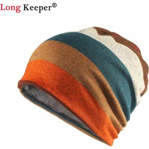 Spring Autumn Thin Beanies Skullies Hats For Women Striped Scarf Caps Double Used Casual Cotton Hat Winter Warm plus velvet Hats