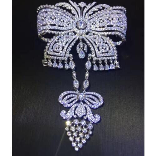 Antique victoria 925 sterling silver with cubic zircon bowknot brooch pins fine women jewelry brooch for coat or skirt