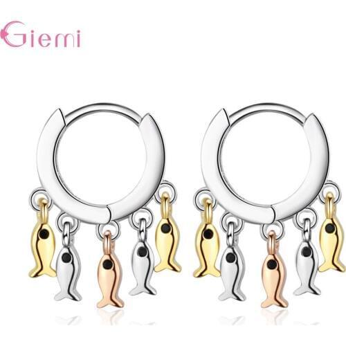 Fashion Cute 925 Sterling Silver Small Fish Tassel Hoop Earrings for Women Girl Simple Trendy Jewelry Earring Oorbellens