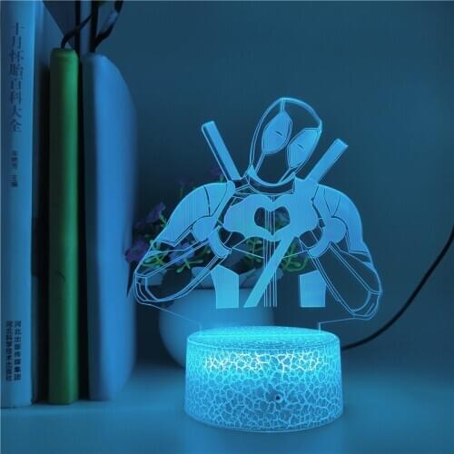 Lover Gesture Deadpool Marvel Figure LED 3D Illusion Night Light Children Bedroom Decoration LED Table Lamp Cool Birthdy Gifts