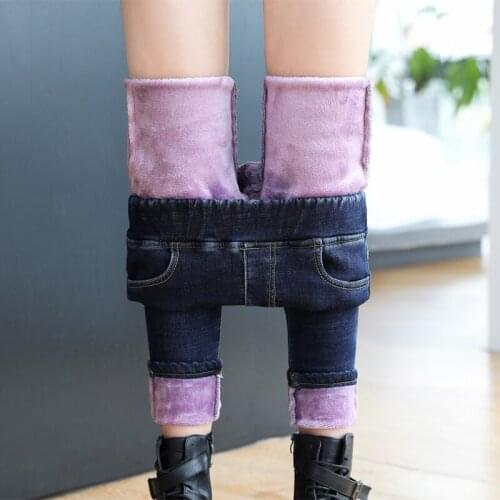 Winter Elastic waist Fleece Jeans Women Thick Warm Slim Skinny Pencil Pants Korean Fashion Little Feet Plus velvet Denim Trouser