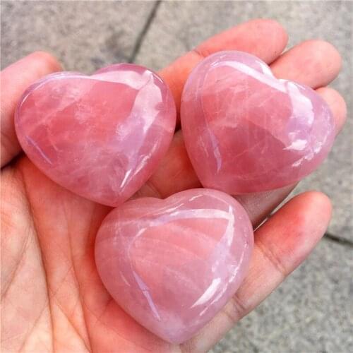 1PC Beautiful Natural Rose Quartz Crystal Heart Shaped Stone Pink Crystal Hearts Love Stone Valentines Day Wedding Gifts