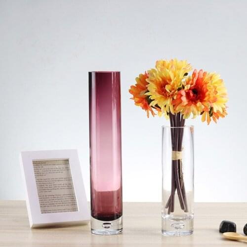 Colorful glass flower vase Tabletop Vases for Home wedding Decoration Cylinder glass containers wedding decoration accessories