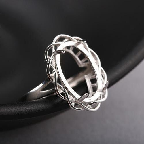 10pcs/lot Sterling Silver 925 Oval Cabochon 10x15MM Semi Mount Engagement Ring Amber Opal Jewelry Setting White Gold Color