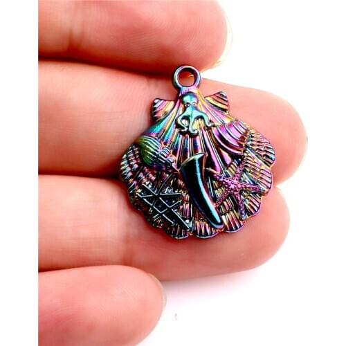 10pcs Alloy Rainbow Color Shell Pendants Charms Starfish Conch Octopus Sea Pendants DIY Accessories Necklace Jewelry