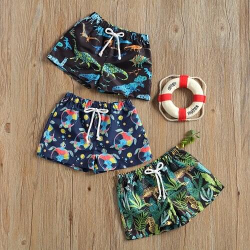 2021 New Summer Kids Baby Boy Beach Shorts 0-4Y Toddler Print Drawstring Shorts Bottom Holiday Beach Swimwear