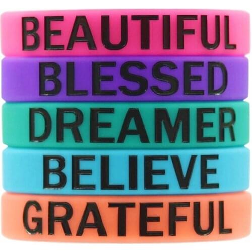 300pcs Motivational Beautiful Blessed Dreamer Believe Grateful Silicone Bracelets Rubber Wristbands Free Shipping by DHL
