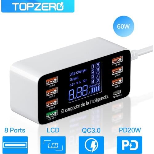 60W USB C Charger Station for iPhone 12 pro xiaomi Huawei 8 Port Charge Station PD QC3.0 Fast Charge Adapter Usb Phone Charging