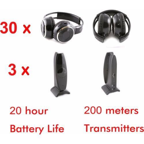 Wireless Silent disco foldable headphones 30pcs with 3 transmitters - RF Silent Disco earphones For MP3 DJ music pary club