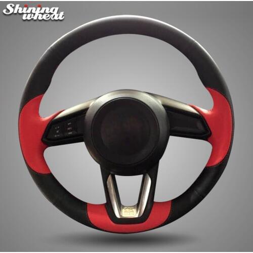 Shining wheat Black Red Leather Steering Wheel Cover for Mazda 3 CX-5 2017 Mazda CX-9 2016 2017