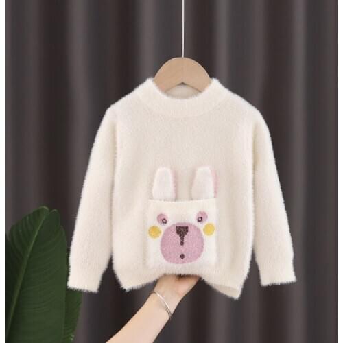 Kids Sweater Cartoon Bunny Pocket Toddler Baby Girls Clothes Cute Sweaters Boys Flocking Velvet Babe Pullovers 1-5 y 2020 Autumn