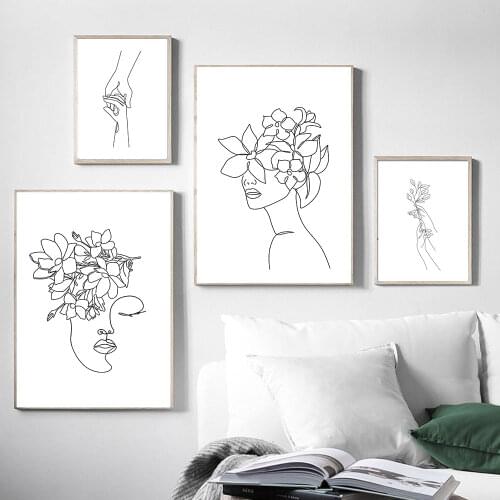Line Draw Art Poster Painting Abstract Flower Face Canvas Print Hands Wall Art Nordic Poster Minimalist Pictures Home Decoration