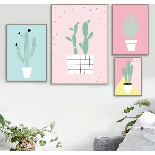 Nordic Canvas Pictures Home Decoration Cartoon Potted Flowers Paintings On The Wall Hd Prints Poster For Kids Room Nursery