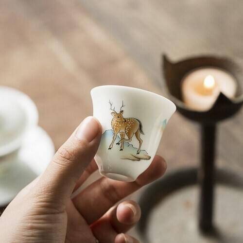 Ceramic Whiteware Tea Set White Teacup Fresh Kung Fu Tea Set Small Tea Cup Single Product Fragrance-Smelling Cup Ceramic Teacups