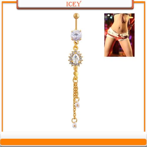 Gold-plated tassel accessories alloy jewelry water drops zircon belly cord ring anti-allergy titanium steel umbilical nail