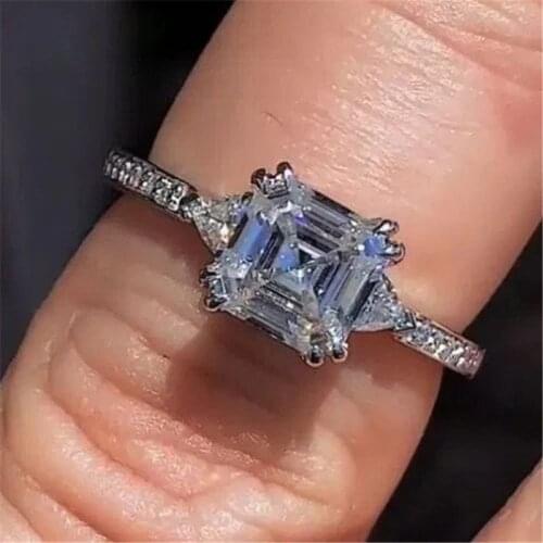 VAGZEB Gorgeous Princess Square Cubic Zirconia Women Rings Engagement Accessories Stylish Female Party Ring New Trendy Jewelry