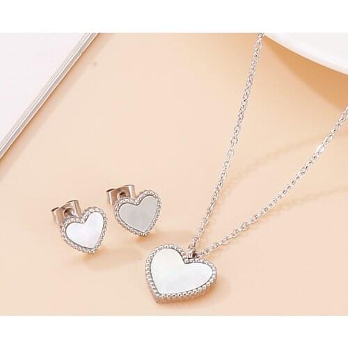 Fashion Heart Shaped Exquisite Necklace Earrings Gold Silver Color Choker Necklace For Women Pendant Shell Jewelry Set Gift